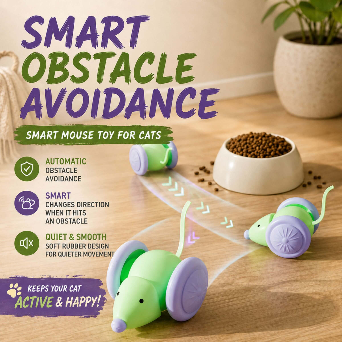 Interactive Smart Mouse Toy for Cats – USB Rechargeable & Automatic Obstacle Avoidance