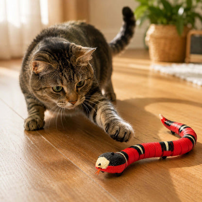 Interactive Smart Sensing Snake Toy for Cats – USB Rechargeable & Obstacle Avoiding