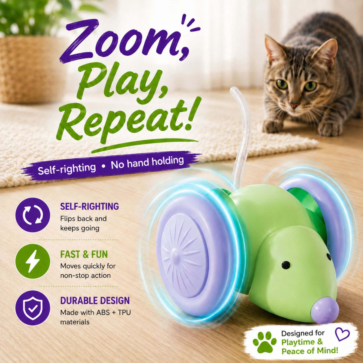 Interactive Smart Mouse Toy for Cats – USB Rechargeable & Automatic Obstacle Avoidance