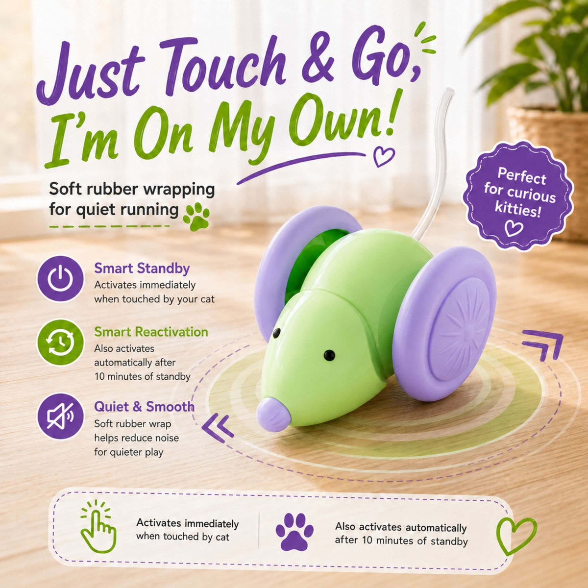 Interactive Smart Mouse Toy for Cats – USB Rechargeable & Automatic Obstacle Avoidance