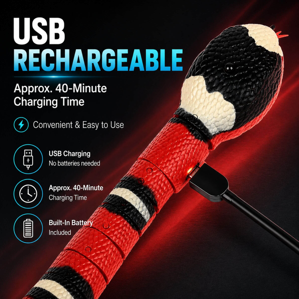 Interactive Smart Sensing Snake Toy for Cats – USB Rechargeable & Obstacle Avoiding