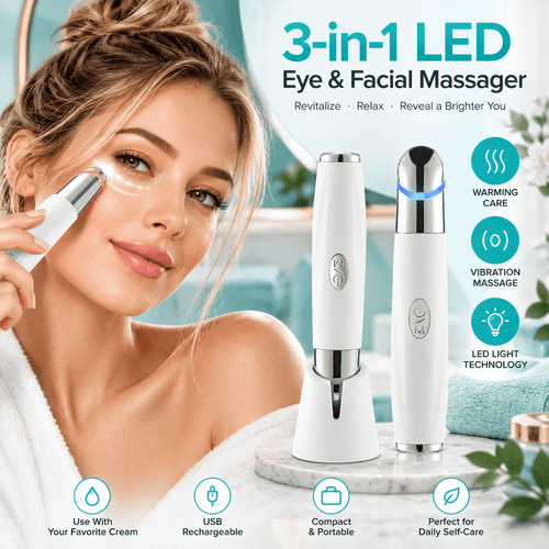 3-in-1 LED Eye & Facial Massager – Warm Vibration Beauty Wand