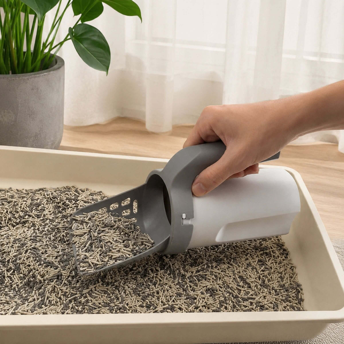 Cat Litter Scoop with Built-In Waste Bin & Bag Storage