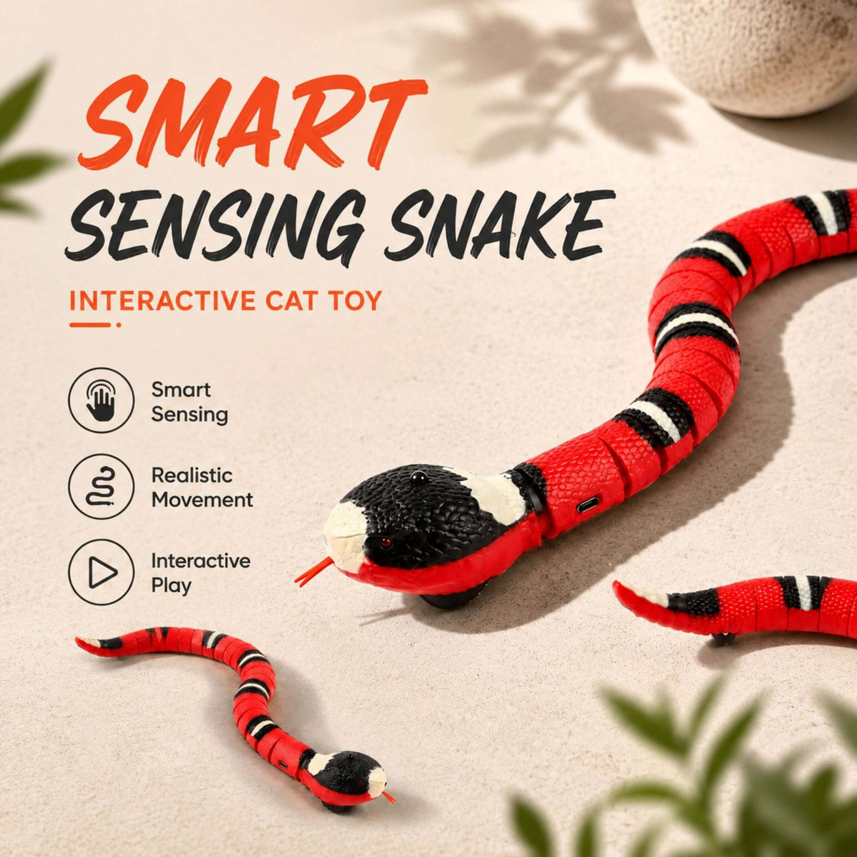 Interactive Smart Sensing Snake Toy for Cats – USB Rechargeable & Obstacle Avoiding