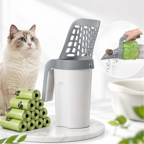 Cat Litter Scoop with Built-In Waste Bin & Bag Storage