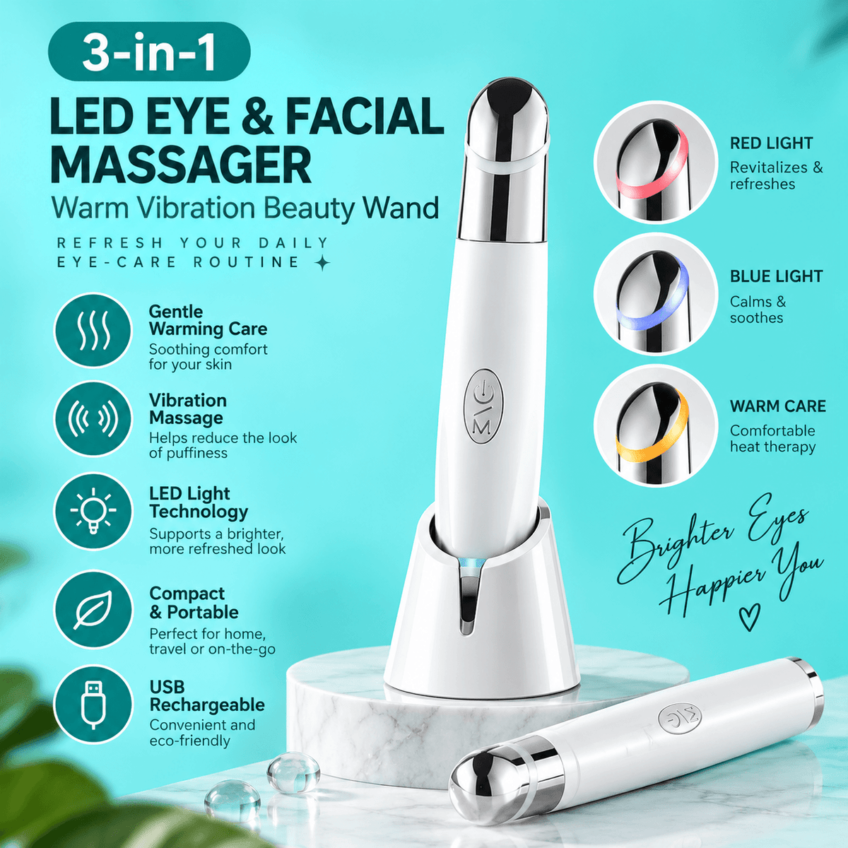 3-in-1 LED Eye & Facial Massager – Warm Vibration Beauty Wand