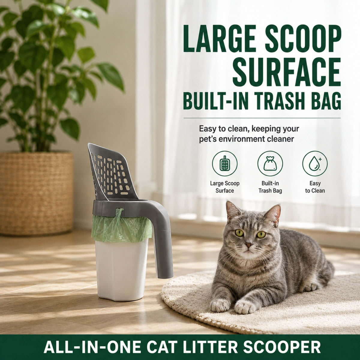 Cat Litter Scoop with Built-In Waste Bin & Bag Storage