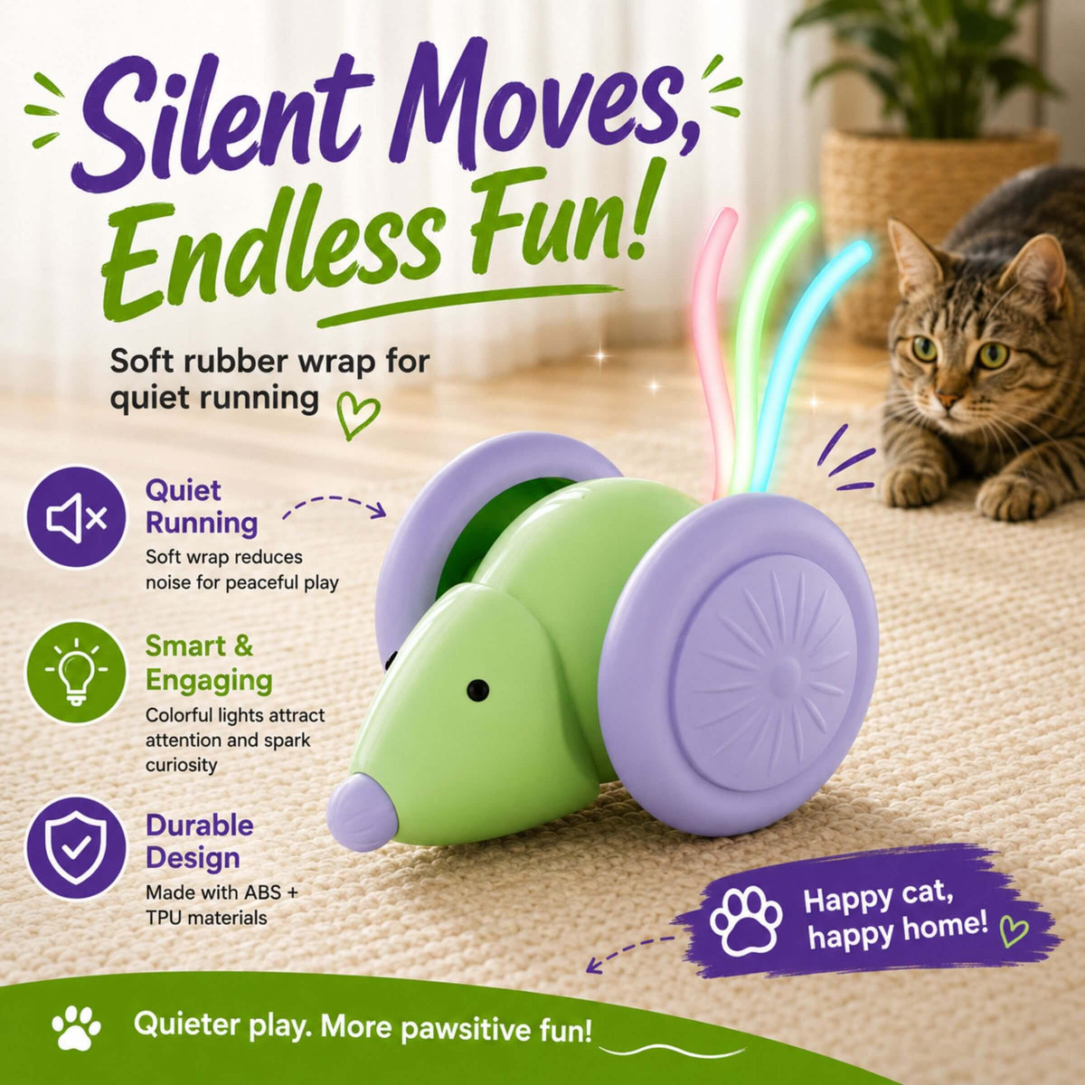 Interactive Smart Mouse Toy for Cats – USB Rechargeable & Automatic Obstacle Avoidance