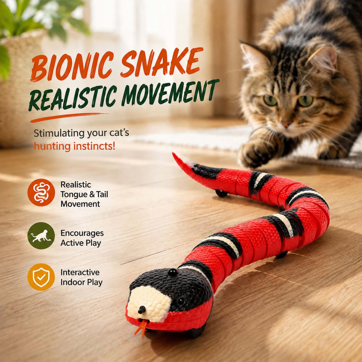 Interactive Smart Sensing Snake Toy for Cats – USB Rechargeable & Obstacle Avoiding