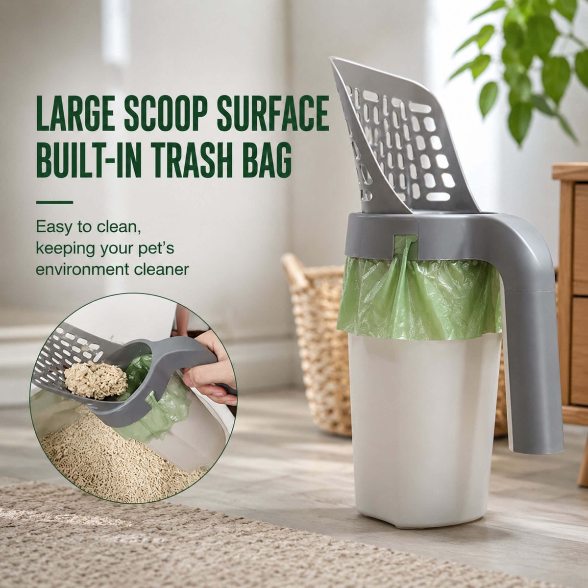 Cat Litter Scoop with Built-In Waste Bin & Bag Storage