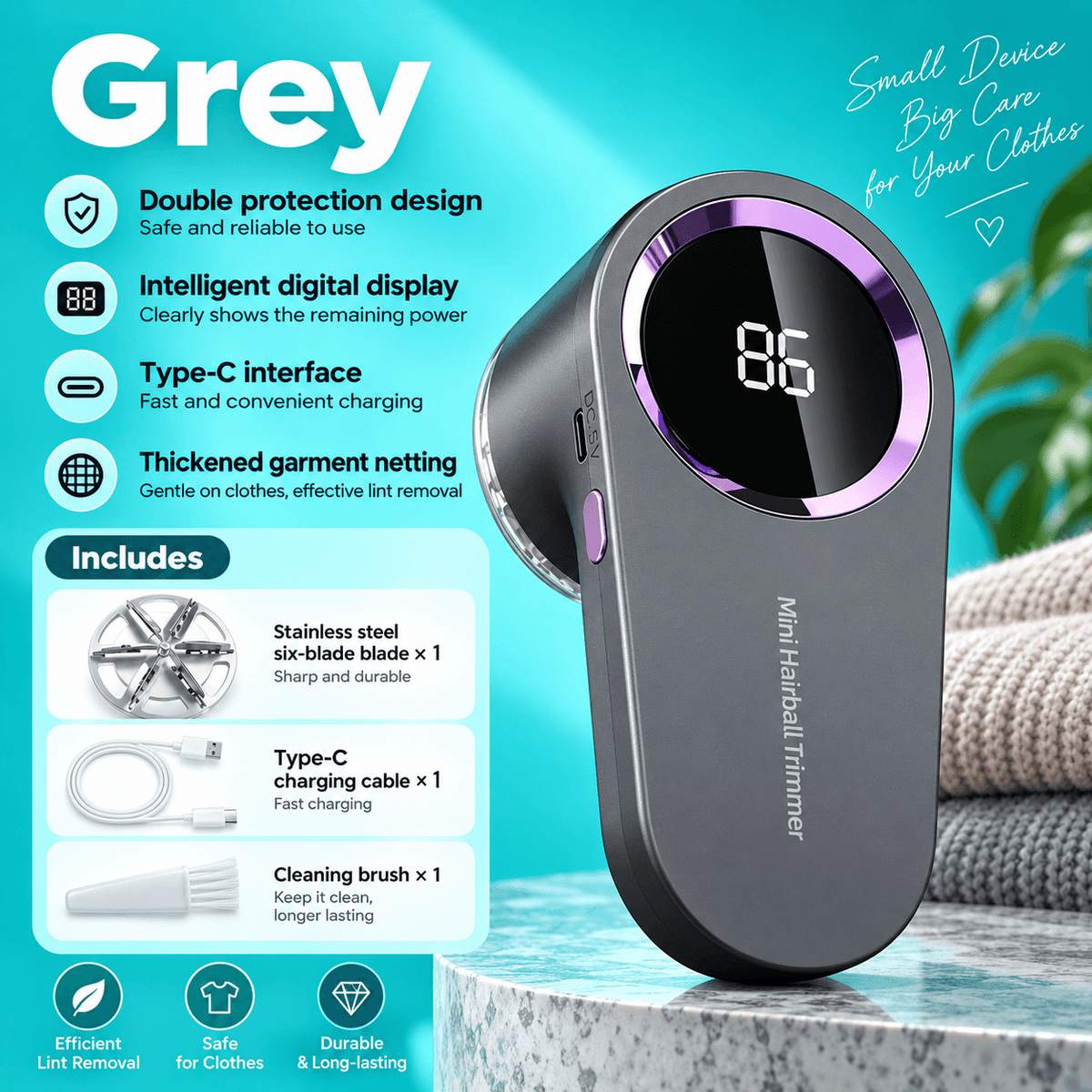 Rechargeable Fabric Shaver with LED Display – 6-Blade Lint Remover for Clothes & Sweaters