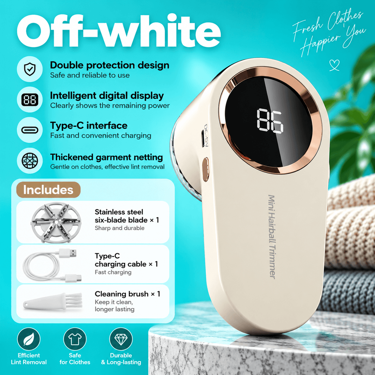 Rechargeable Fabric Shaver with LED Display – 6-Blade Lint Remover for Clothes & Sweaters