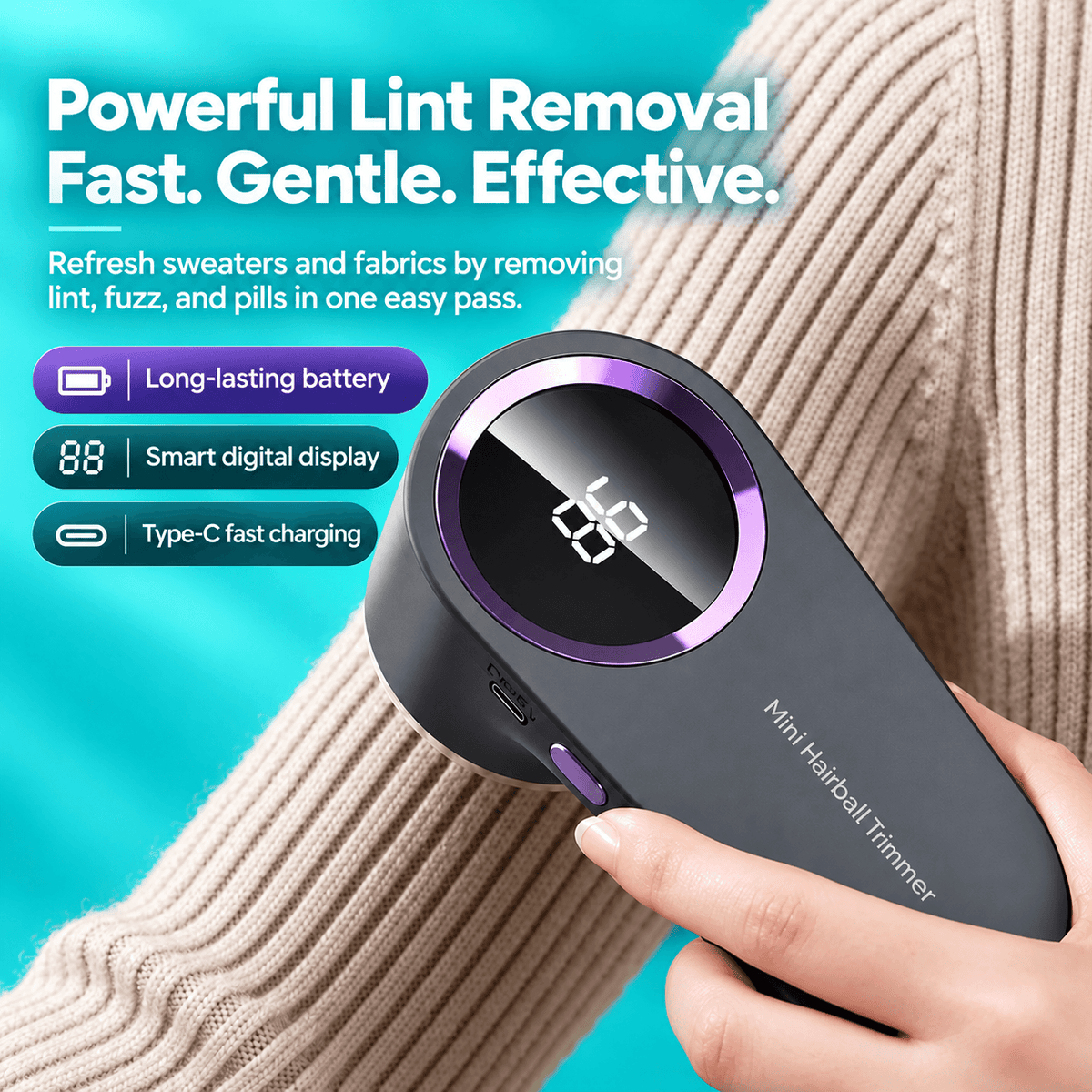 Rechargeable Fabric Shaver with LED Display – 6-Blade Lint Remover for Clothes & Sweaters