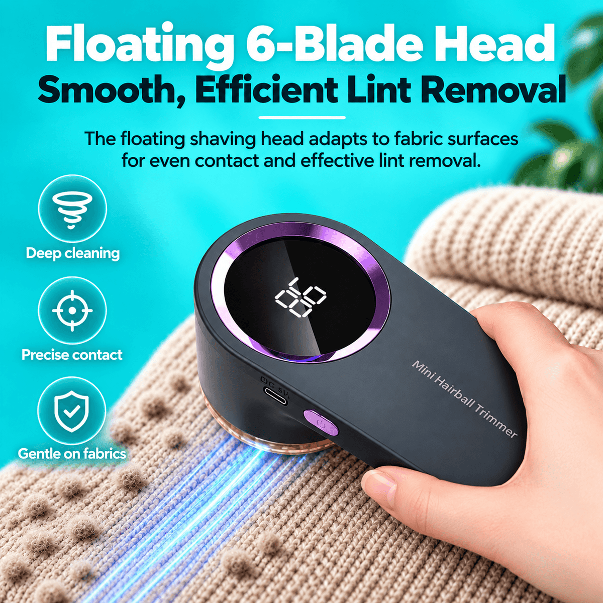Rechargeable Fabric Shaver with LED Display – 6-Blade Lint Remover for Clothes & Sweaters