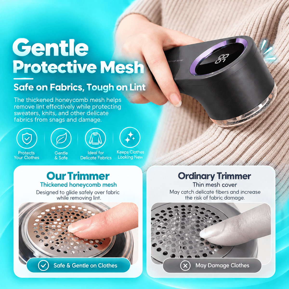 Rechargeable Fabric Shaver with LED Display – 6-Blade Lint Remover for Clothes & Sweaters