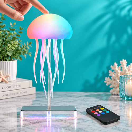 RGB LED Jellyfish Lamp – Rechargeable Mood Light with Remote Control & 9 Flexible Tentacles