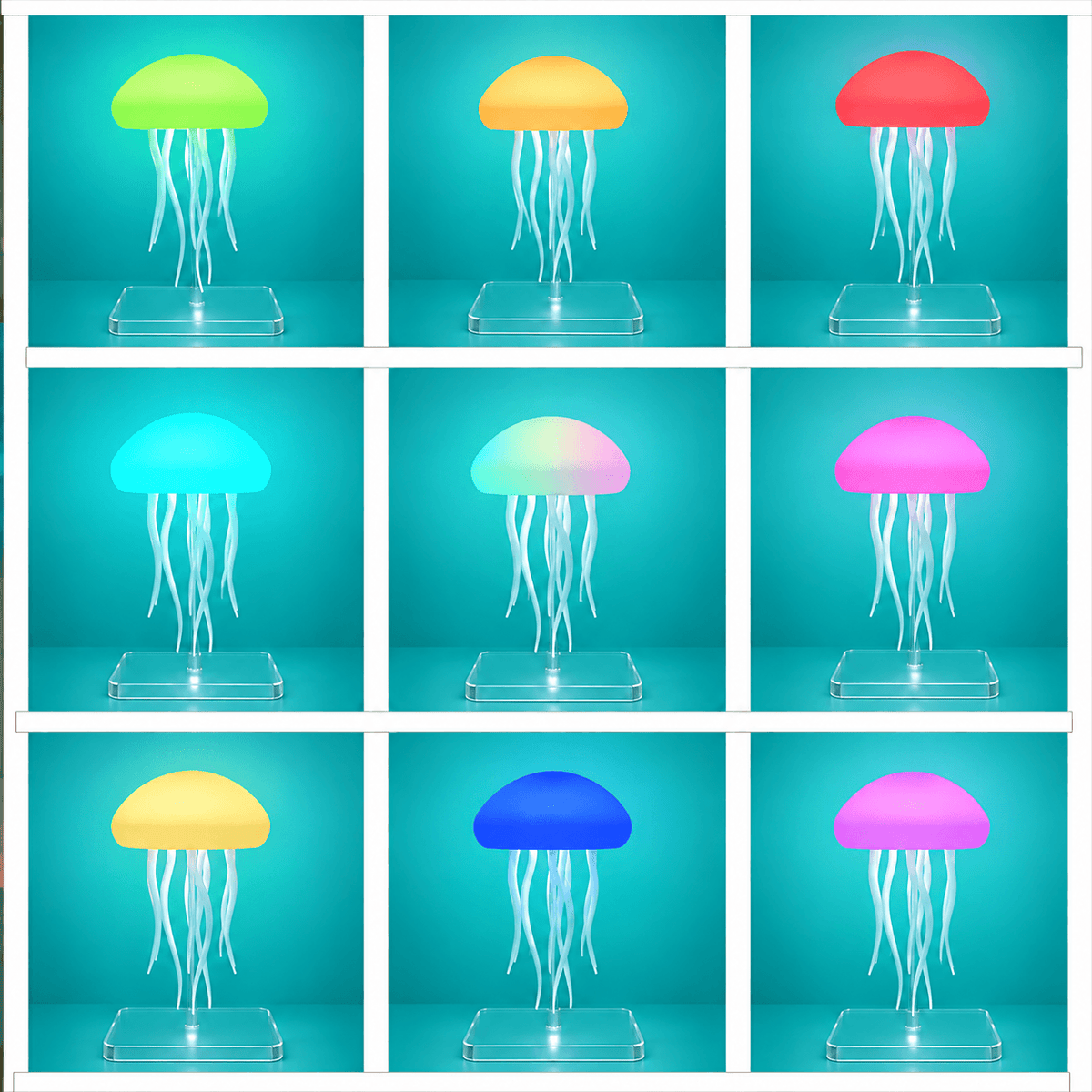 RGB LED Jellyfish Lamp – Rechargeable Mood Light with Remote Control & 9 Flexible Tentacles