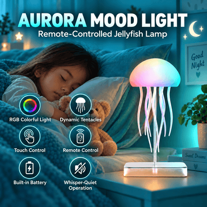 RGB LED Jellyfish Lamp – Rechargeable Mood Light with Remote Control & 9 Flexible Tentacles