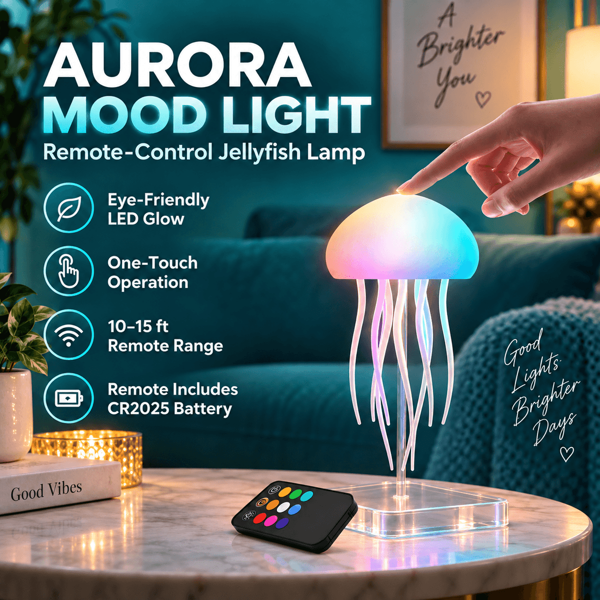 RGB LED Jellyfish Lamp – Rechargeable Mood Light with Remote Control & 9 Flexible Tentacles