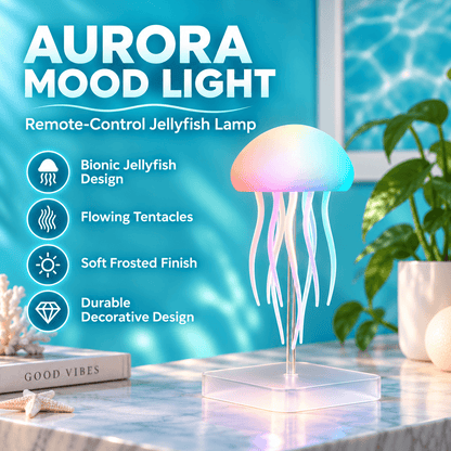 RGB LED Jellyfish Lamp – Rechargeable Mood Light with Remote Control & 9 Flexible Tentacles