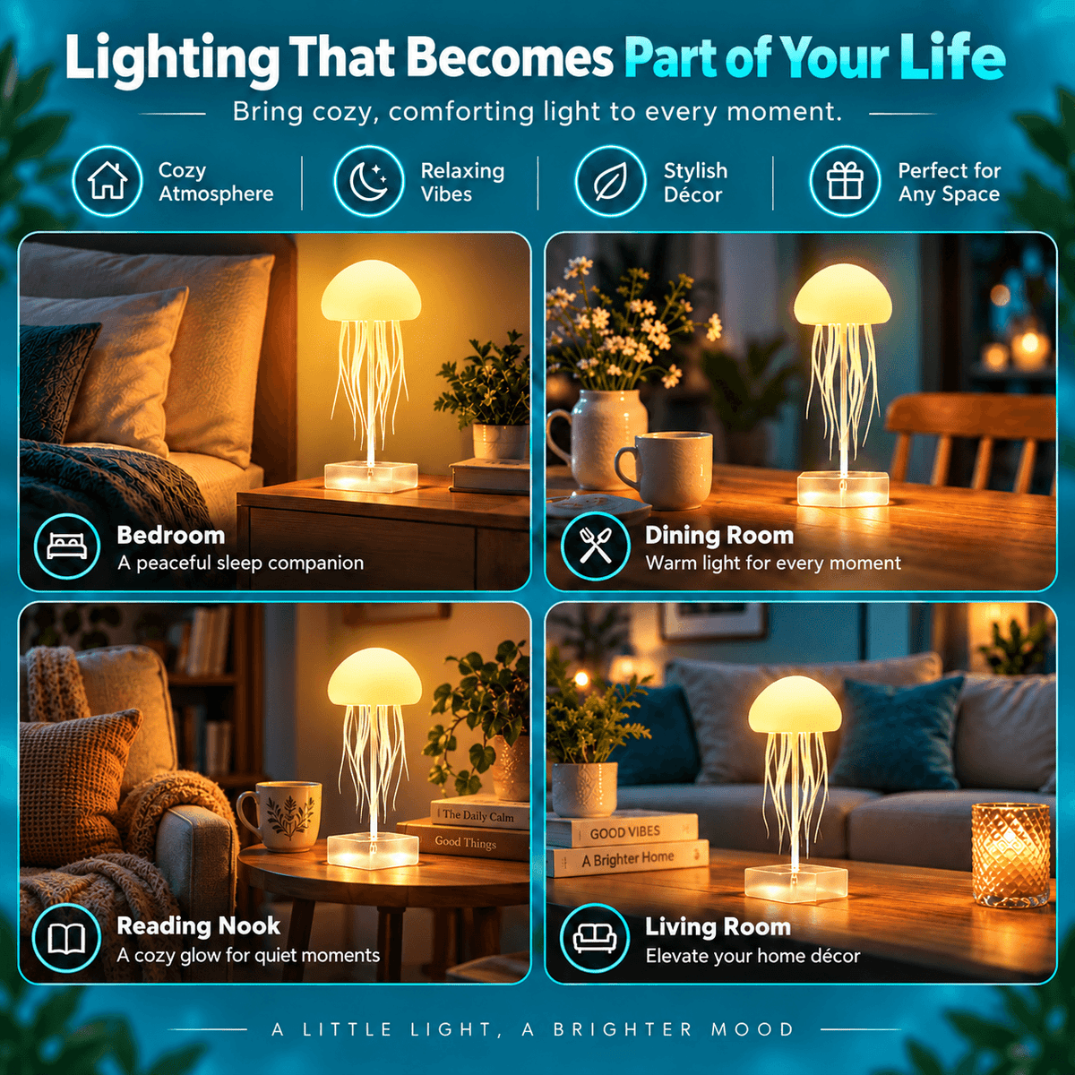 RGB LED Jellyfish Lamp – Rechargeable Mood Light with Remote Control & 9 Flexible Tentacles