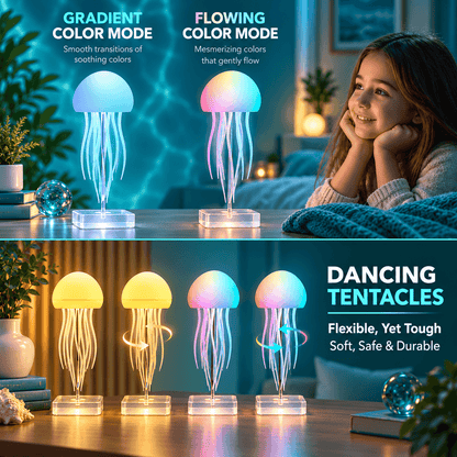 RGB LED Jellyfish Lamp – Rechargeable Mood Light with Remote Control & 9 Flexible Tentacles
