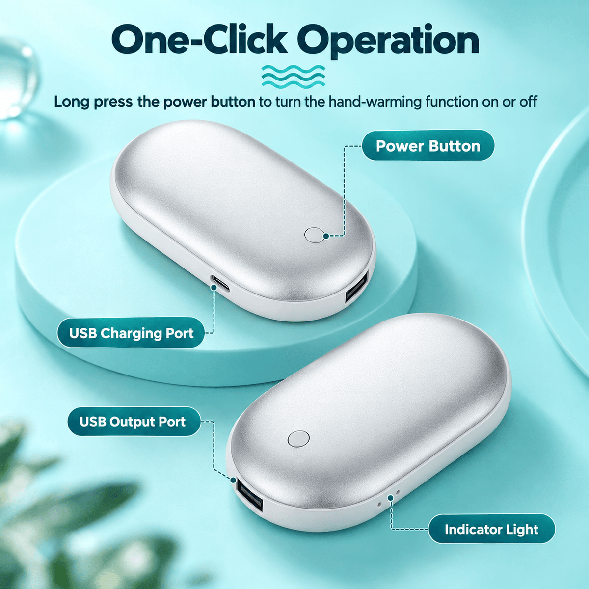 Ultra-Thin Rechargeable Hand Warmer & Power Bank – 3 Heat Levels, Double-Sided Heating