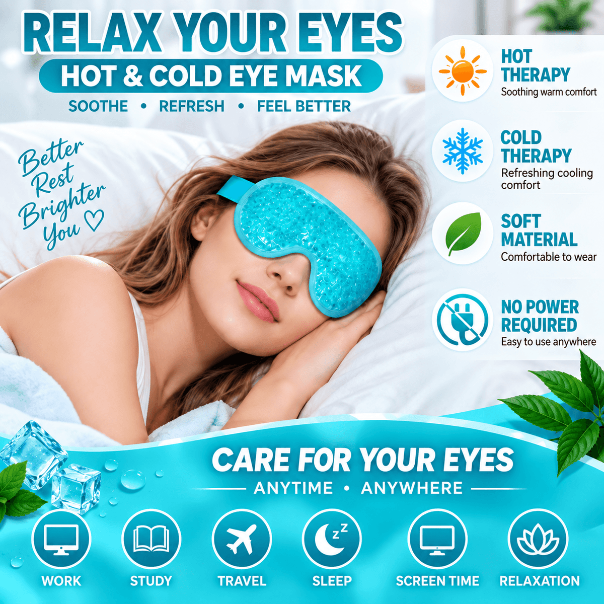 Reusable Hot & Cold Gel Eye Mask – Cooling & Warming Compress with Adjustable Strap