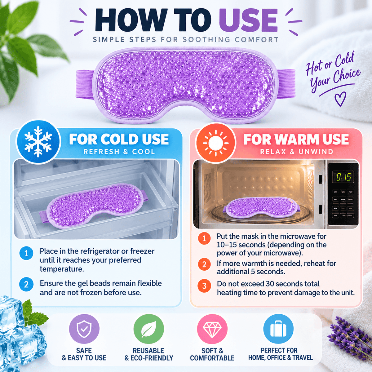 Reusable Hot & Cold Gel Eye Mask – Cooling & Warming Compress with Adjustable Strap