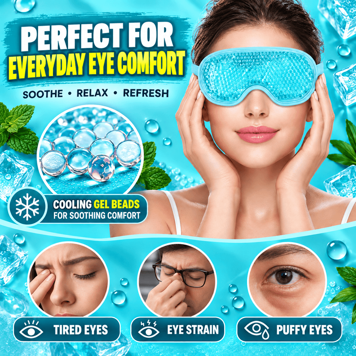 Reusable Hot & Cold Gel Eye Mask – Cooling & Warming Compress with Adjustable Strap