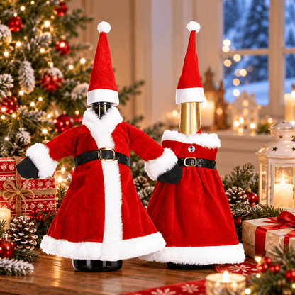 Christmas Wine Bottle Cover – Santa & Gnome Holiday Bottle Decor, Festive Table Decoration & Host Gift