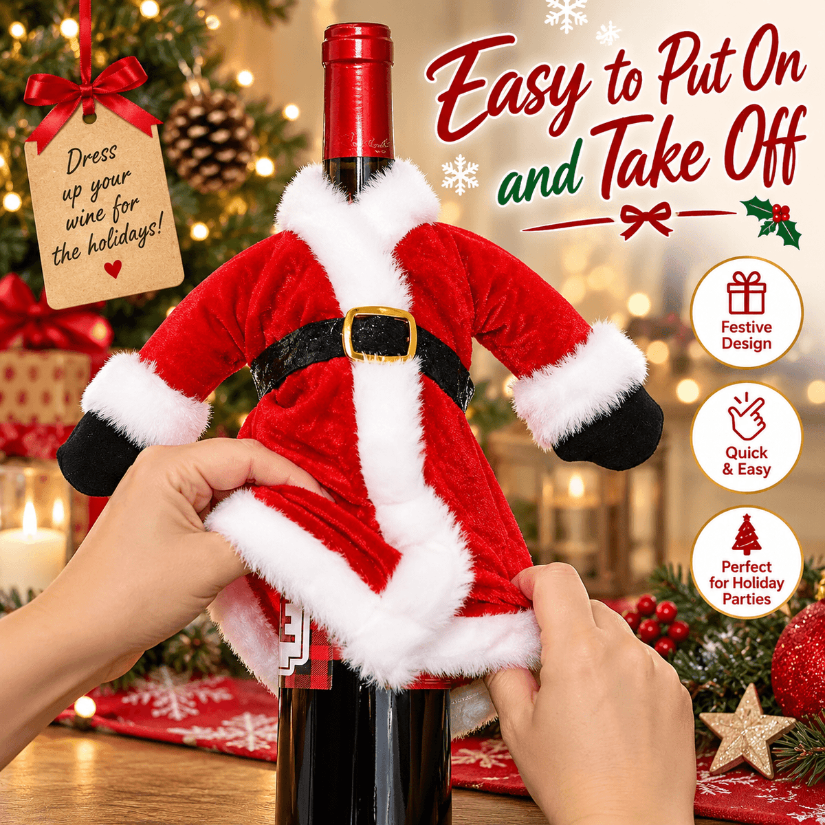 Christmas Wine Bottle Cover – Santa & Gnome Holiday Bottle Decor, Festive Table Decoration & Host Gift