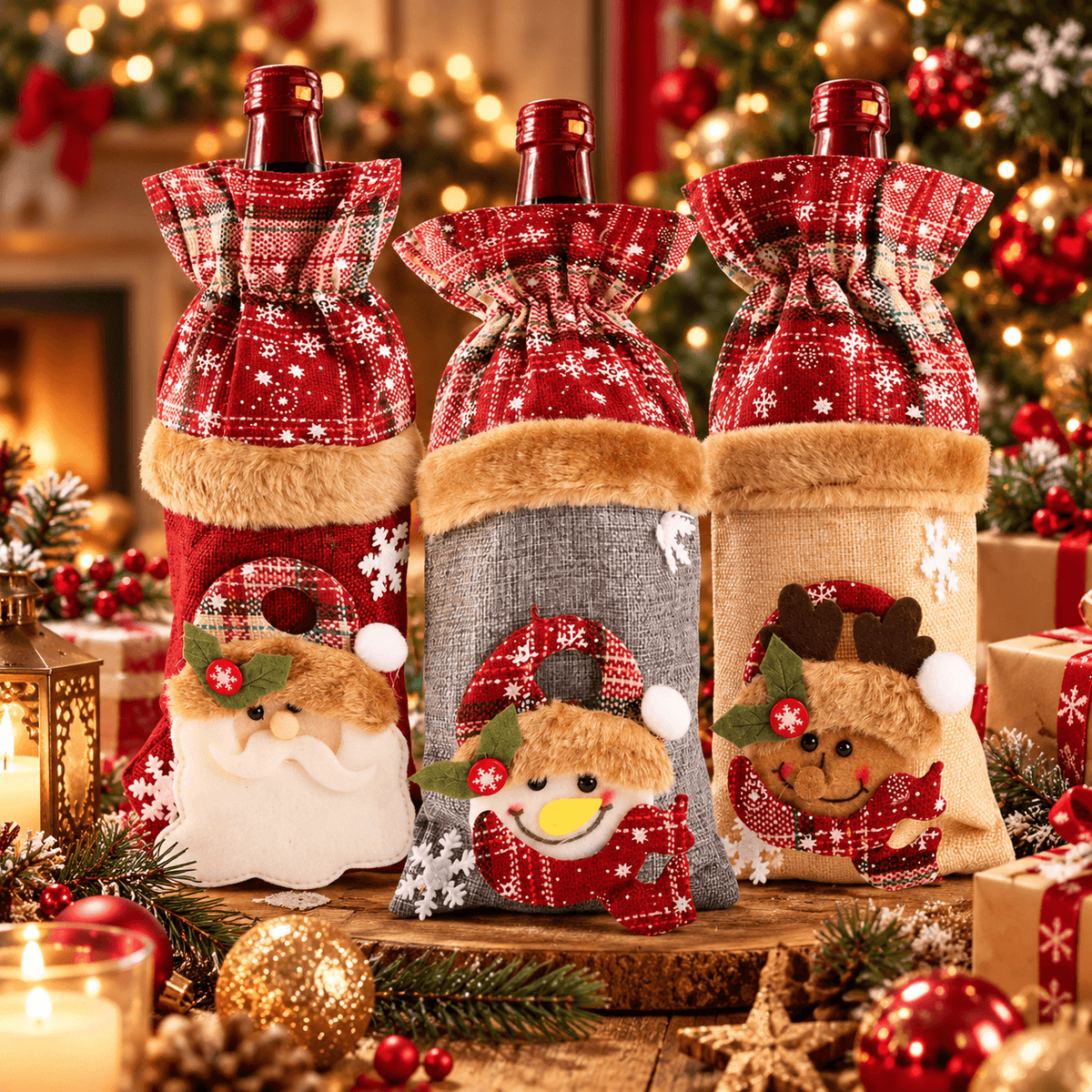 Christmas Wine Bottle Cover – Santa & Gnome Holiday Bottle Decor, Festive Table Decoration & Host Gift
