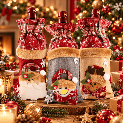 Christmas Wine Bottle Cover – Santa & Gnome Holiday Bottle Decor, Festive Table Decoration & Host Gift