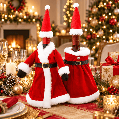 Christmas Wine Bottle Cover – Santa & Gnome Holiday Bottle Decor, Festive Table Decoration & Host Gift