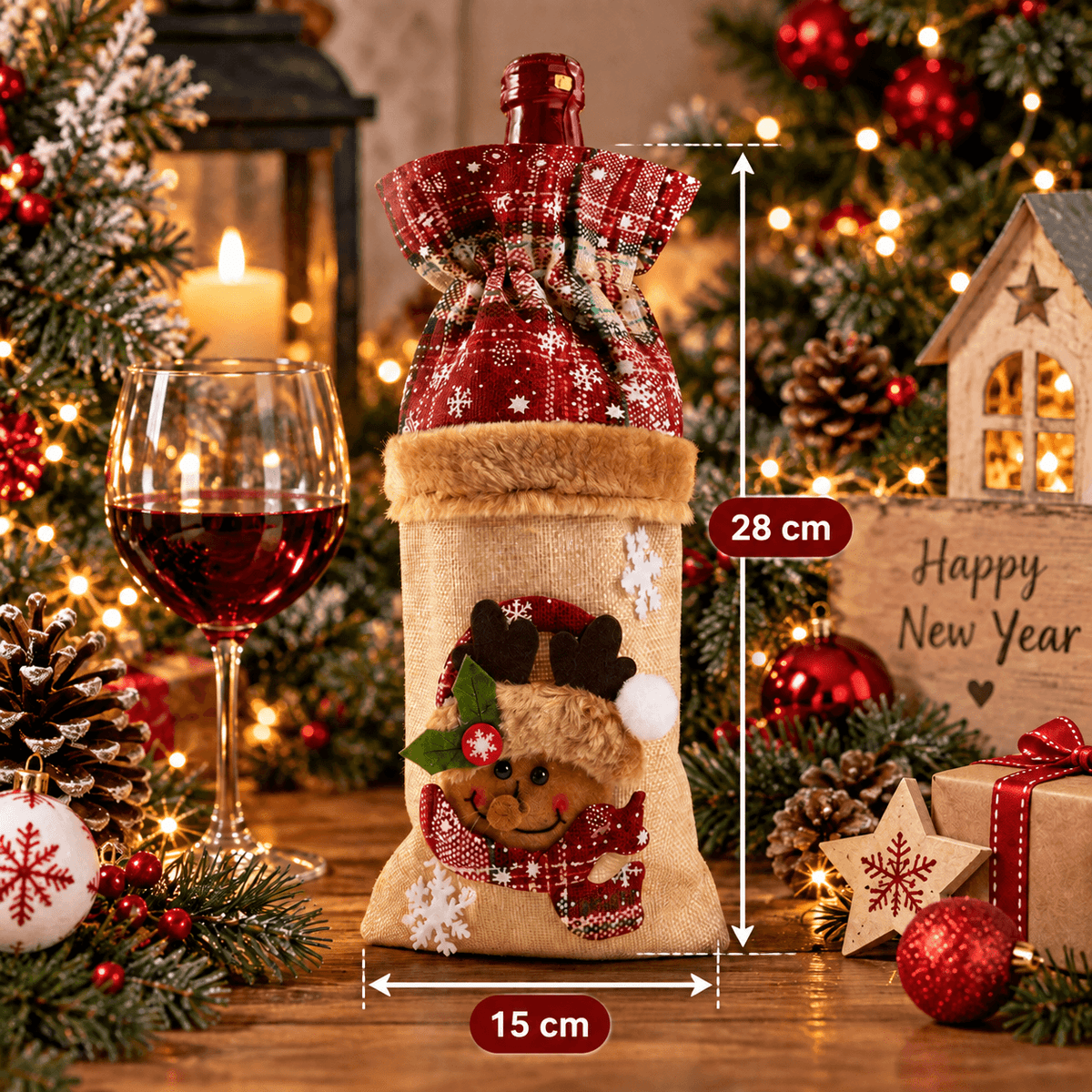 Christmas Wine Bottle Cover – Santa & Gnome Holiday Bottle Decor, Festive Table Decoration & Host Gift