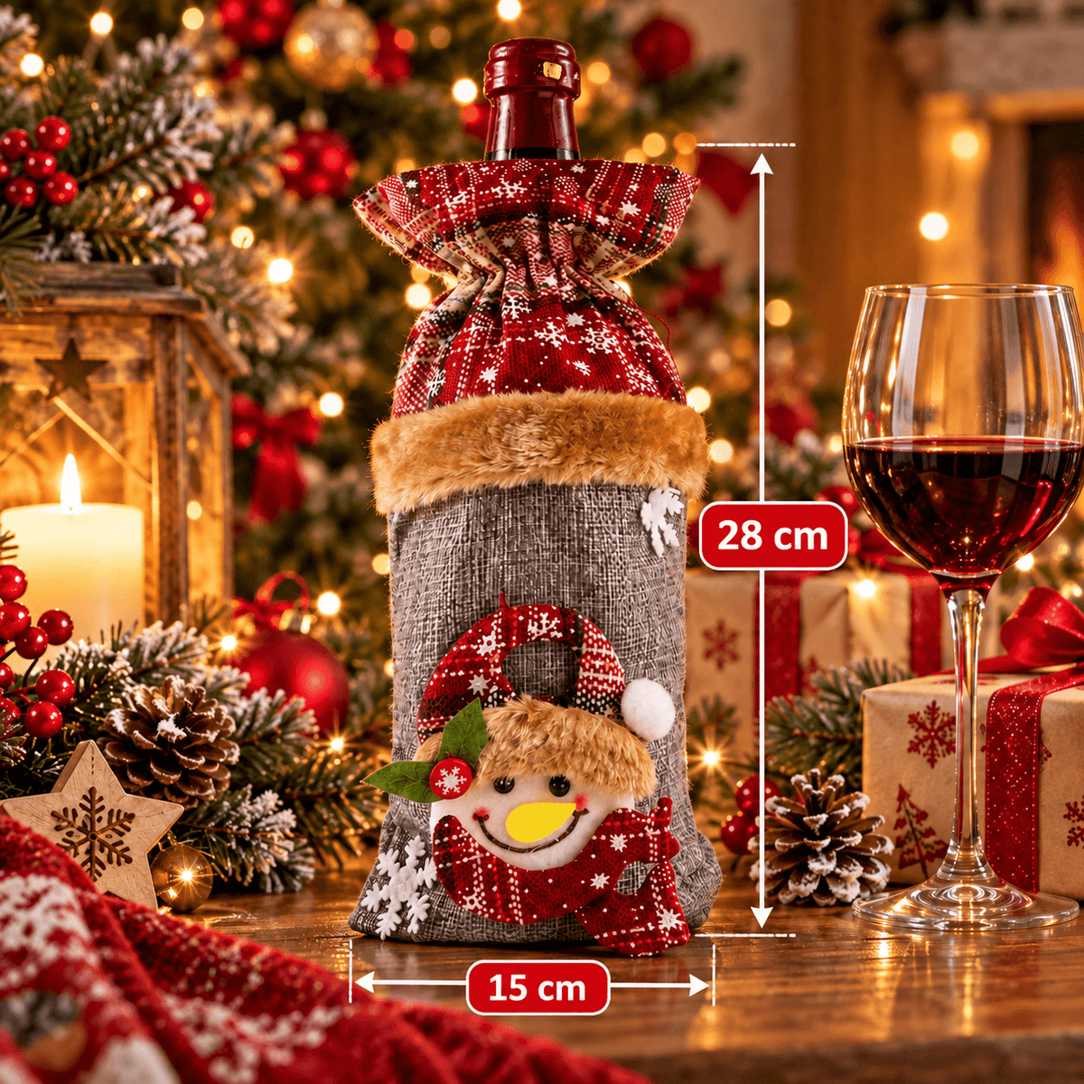 Christmas Wine Bottle Cover – Santa & Gnome Holiday Bottle Decor, Festive Table Decoration & Host Gift
