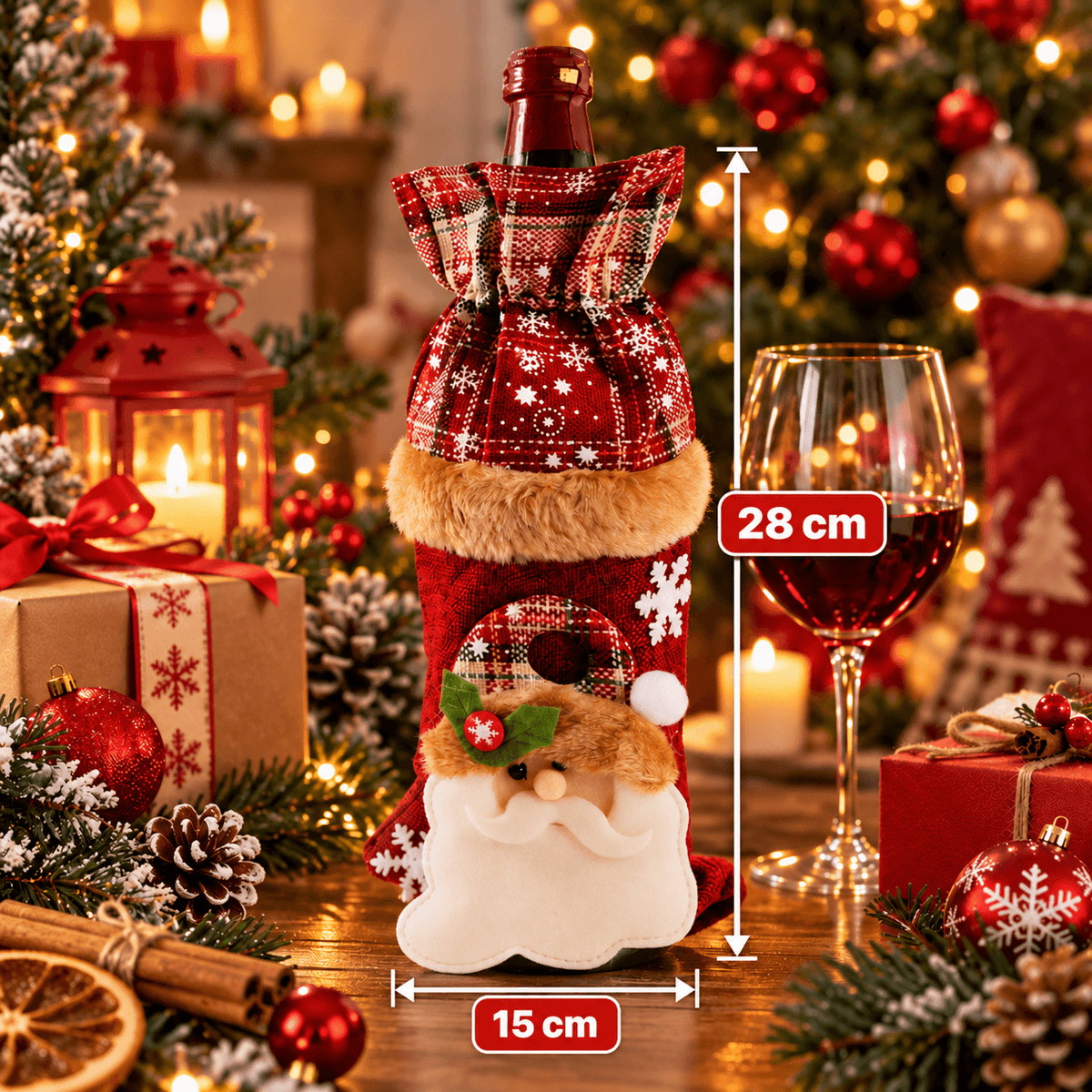Christmas Wine Bottle Cover – Santa & Gnome Holiday Bottle Decor, Festive Table Decoration & Host Gift