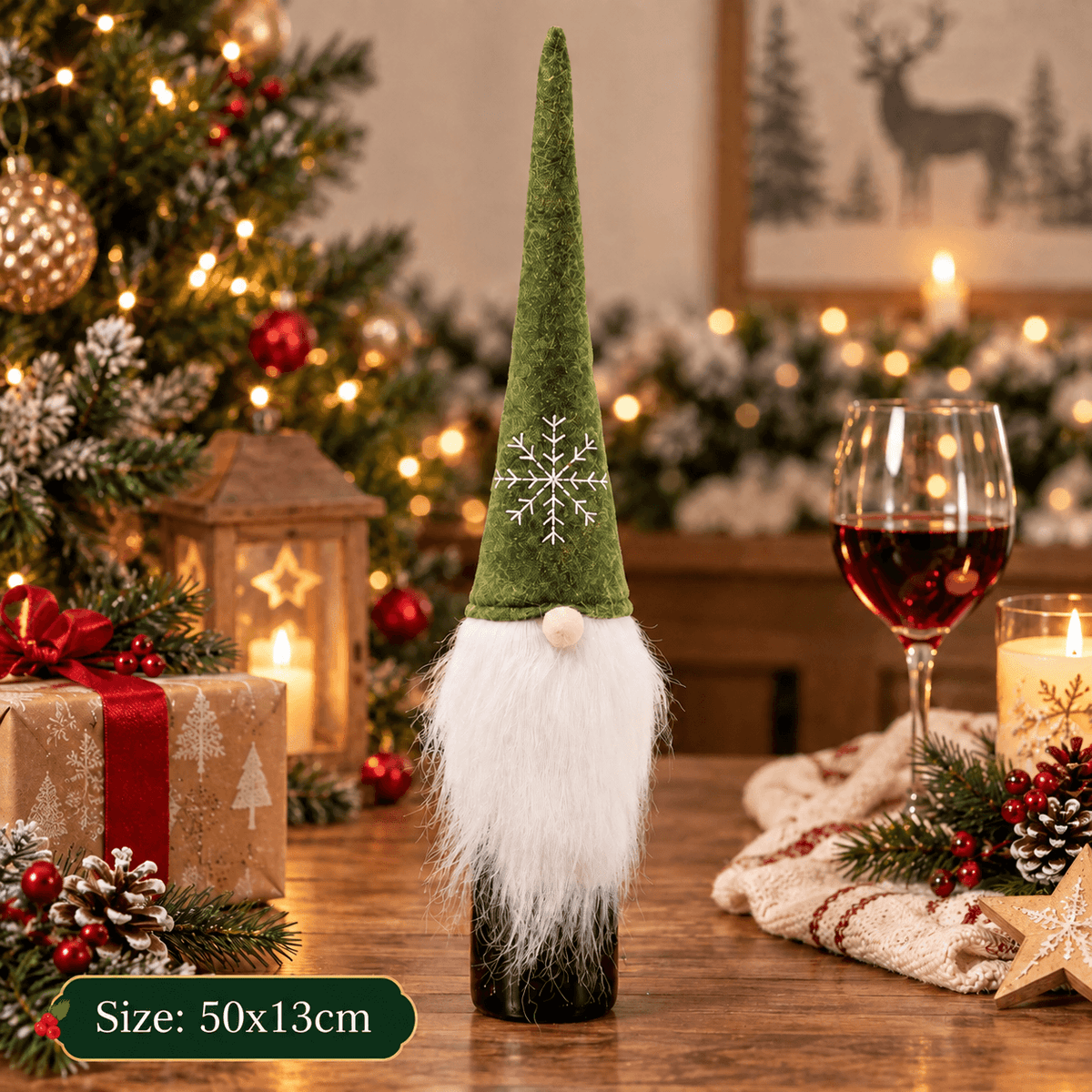 Christmas Wine Bottle Cover – Santa & Gnome Holiday Bottle Decor, Festive Table Decoration & Host Gift