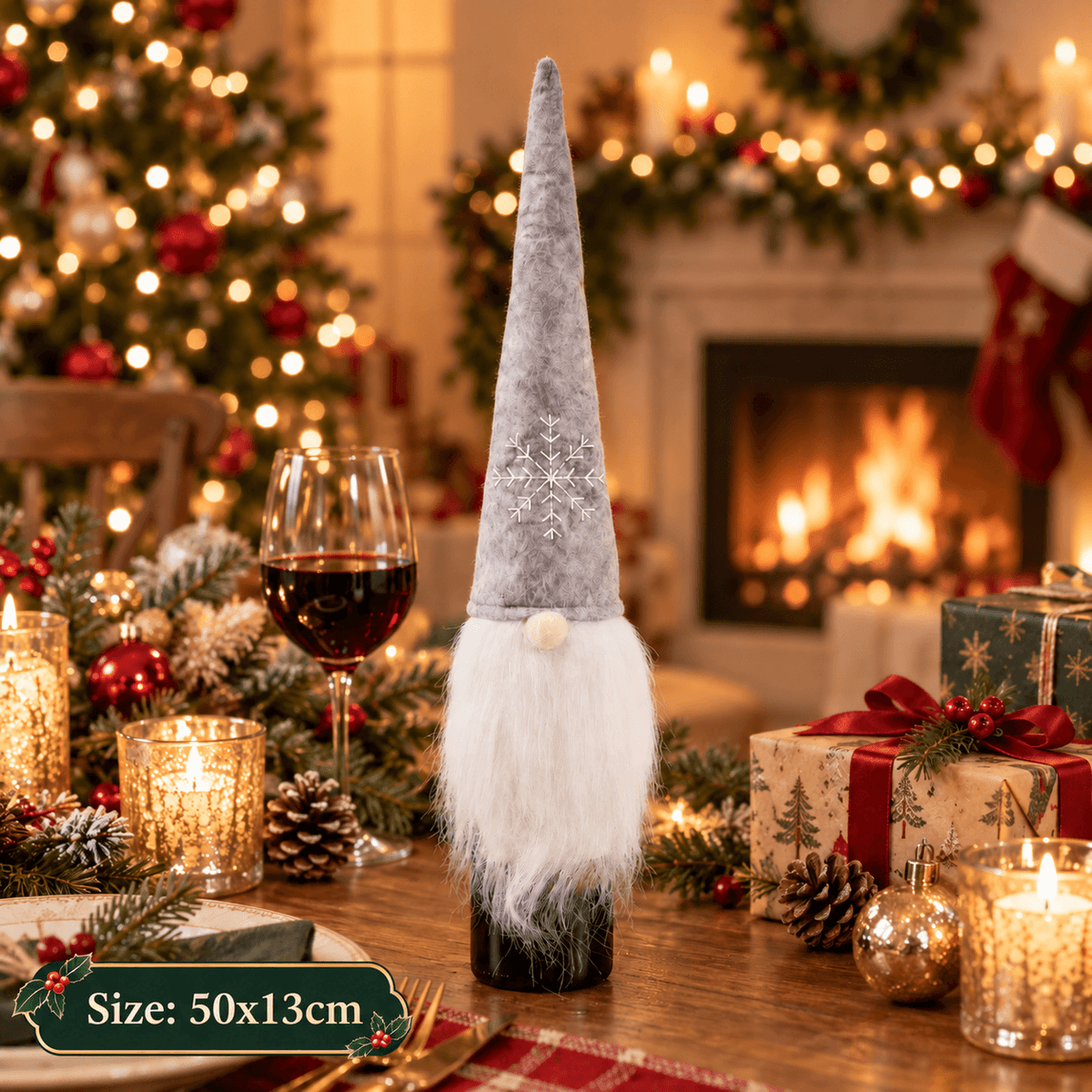 Christmas Wine Bottle Cover – Santa & Gnome Holiday Bottle Decor, Festive Table Decoration & Host Gift