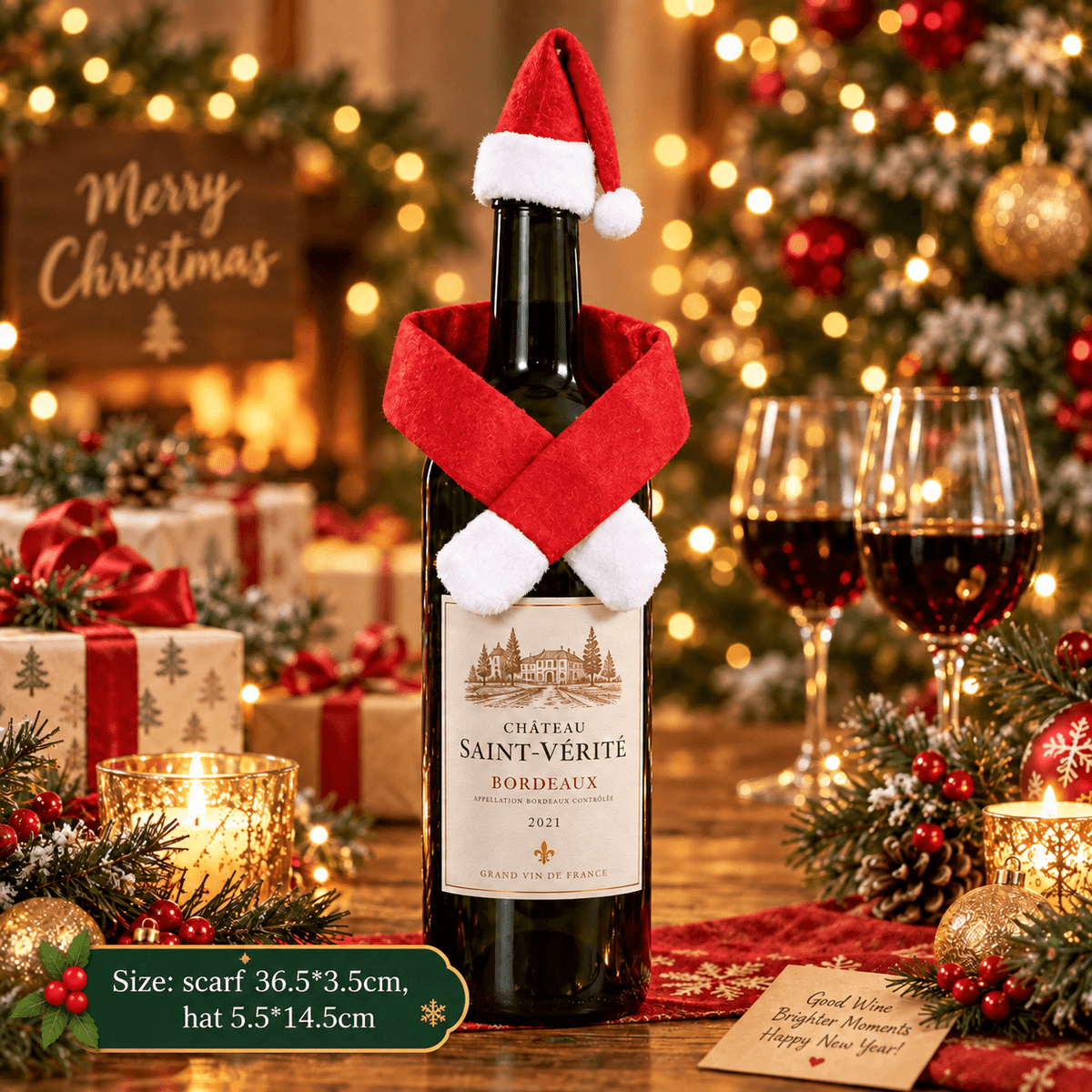 Christmas Wine Bottle Cover – Santa & Gnome Holiday Bottle Decor, Festive Table Decoration & Host Gift