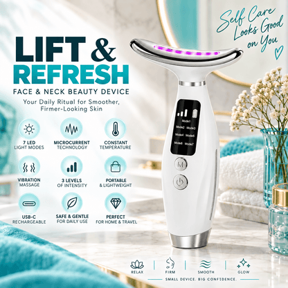 7-in-1 LED Face & Neck Massager – USB-C Rechargeable Beauty Device with 7 Modes