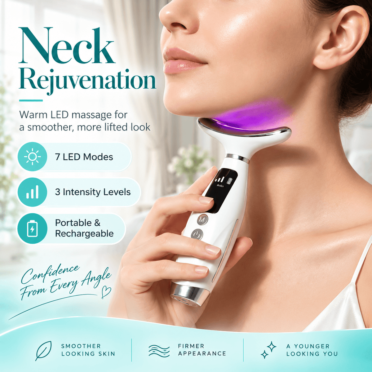 7-in-1 LED Face & Neck Massager – USB-C Rechargeable Beauty Device with 7 Modes