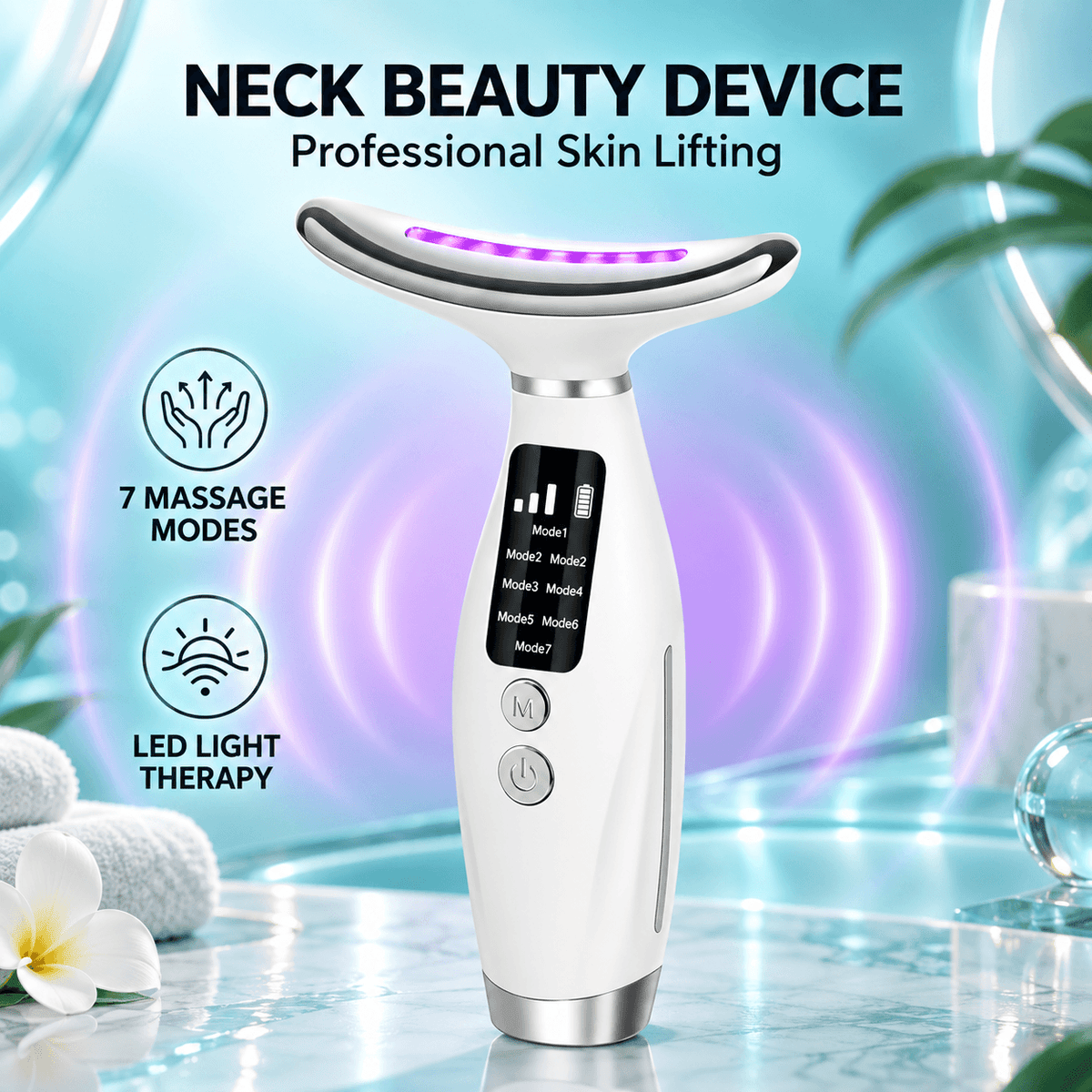 7-in-1 LED Face & Neck Massager – USB-C Rechargeable Beauty Device with 7 Modes
