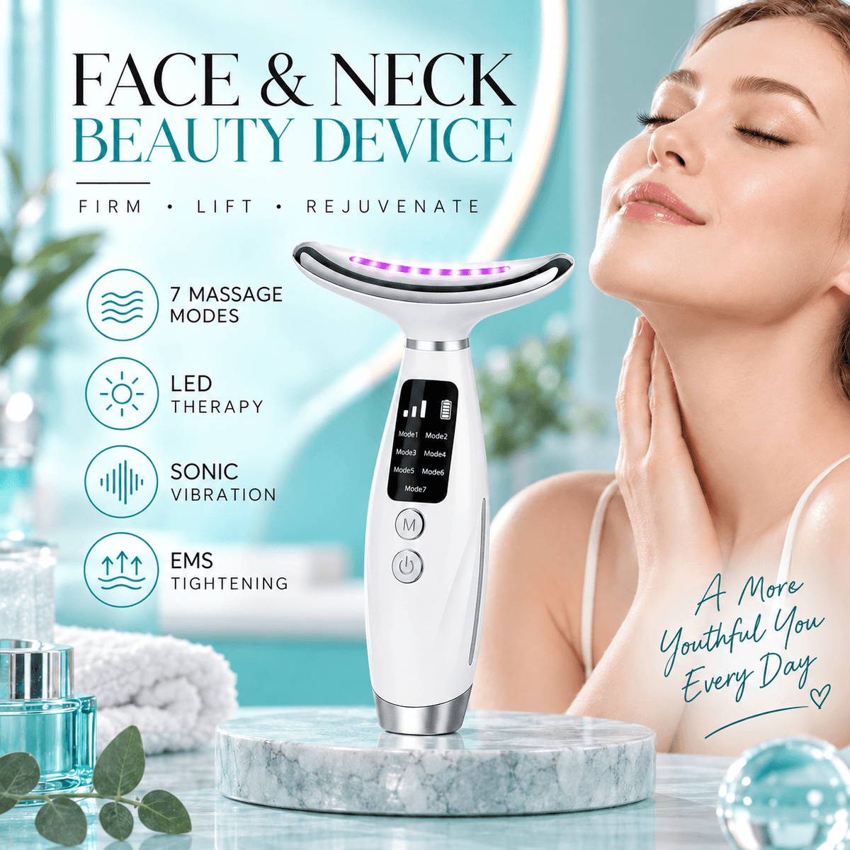 7-in-1 LED Face & Neck Massager – USB-C Rechargeable Beauty Device with 7 Modes