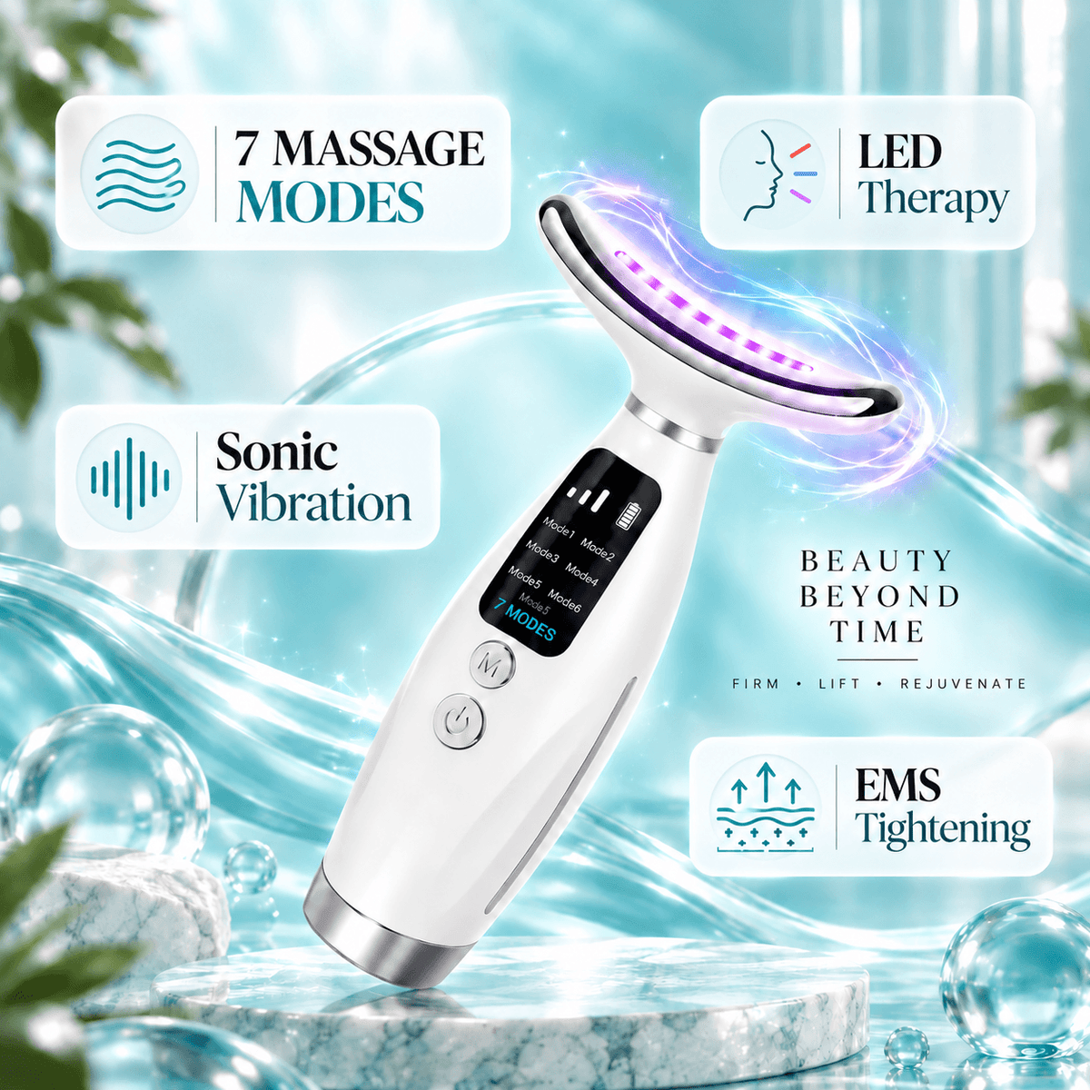7-in-1 LED Face & Neck Massager – USB-C Rechargeable Beauty Device with 7 Modes
