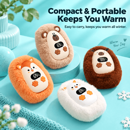 Rechargeable Plush Hand Warmer – 3 Heat Levels, Digital Display, USB-C Charging & Soft Fuzzy Design