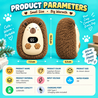 Rechargeable Plush Hand Warmer – 3 Heat Levels, Digital Display, USB-C Charging & Soft Fuzzy Design