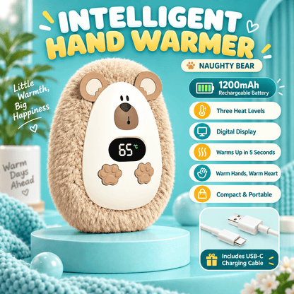 Rechargeable Plush Hand Warmer – 3 Heat Levels, Digital Display, USB-C Charging & Soft Fuzzy Design