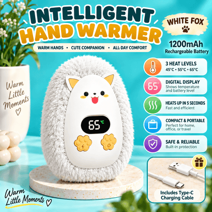 Rechargeable Plush Hand Warmer – 3 Heat Levels, Digital Display, USB-C Charging & Soft Fuzzy Design